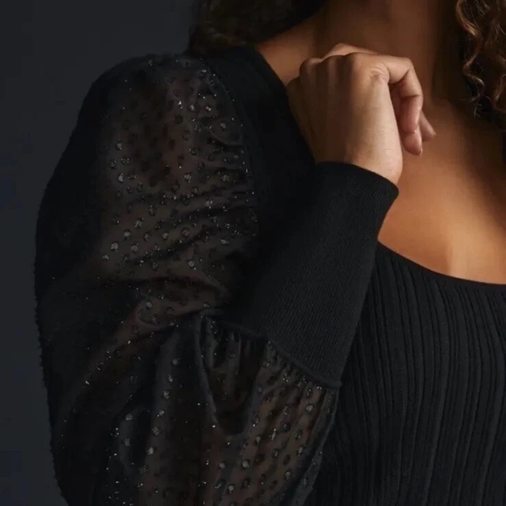 Anthropologie Puff Sleeve Shimmer Sweater in Black - Picture 10 of 16